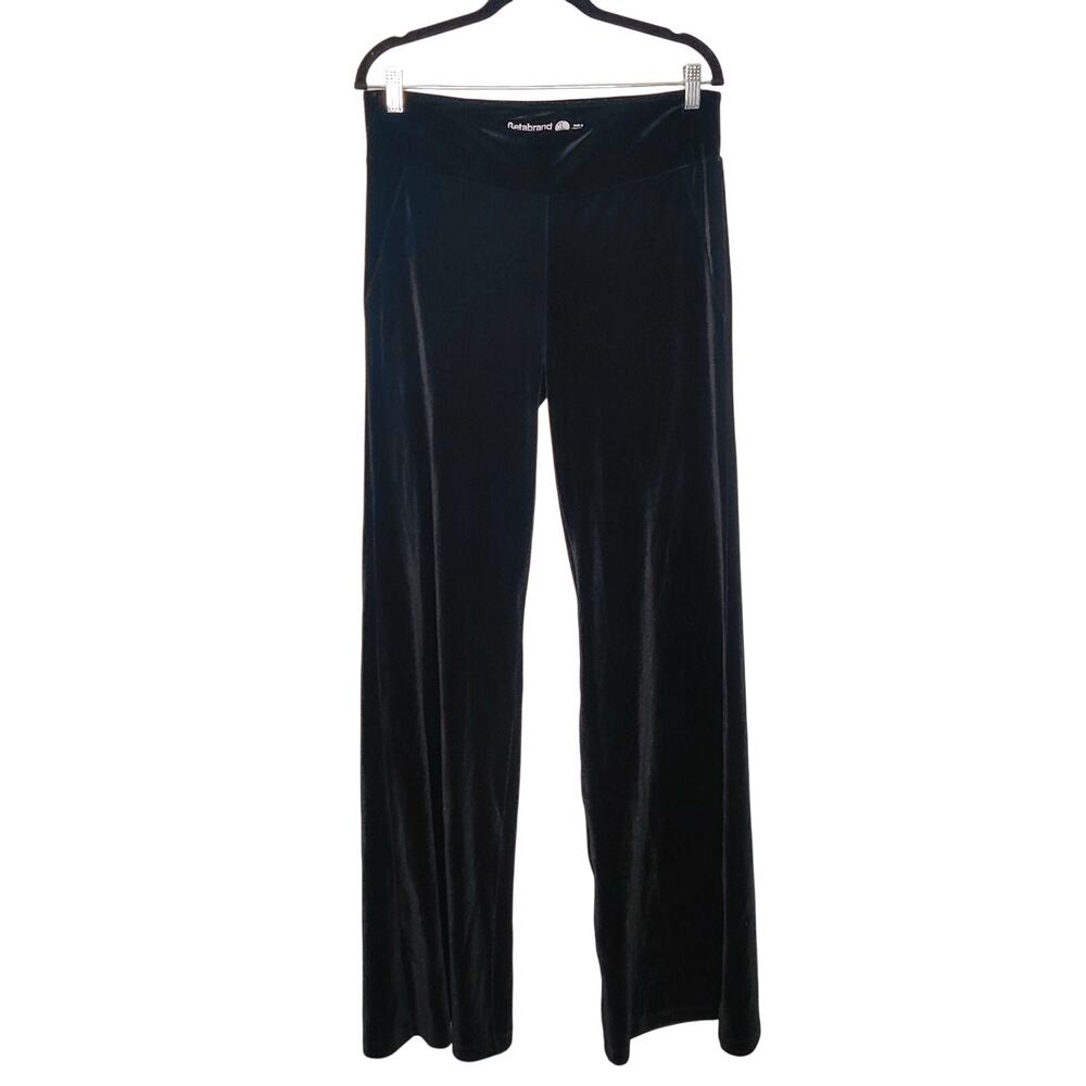 Betabrand Black Velvet Flared Wide Leg Pull On Trouser Pants Large Long Tall